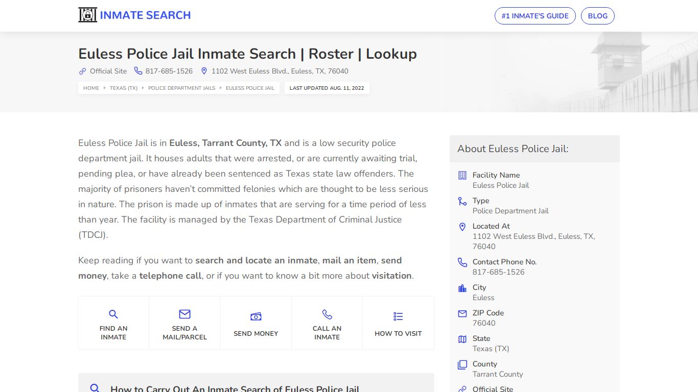 Euless Police Jail Inmate Search | Roster | Lookup